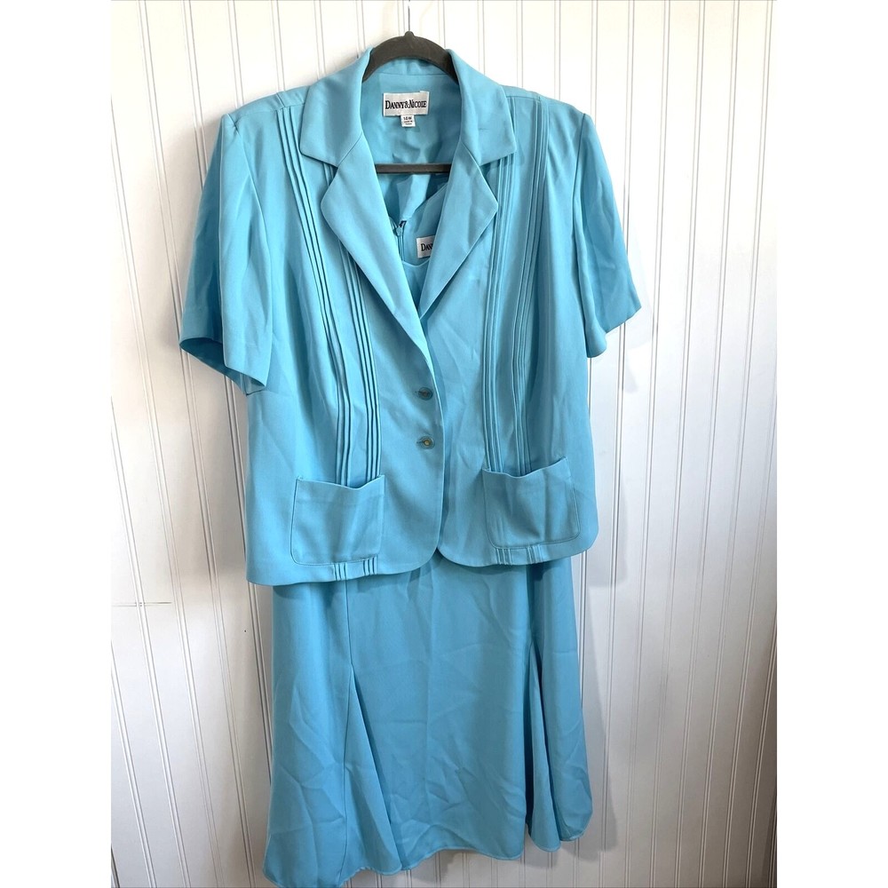 Danny & Nicole Dress Set Womens 14W Blue Midi with Jacket Career, Church, Easter